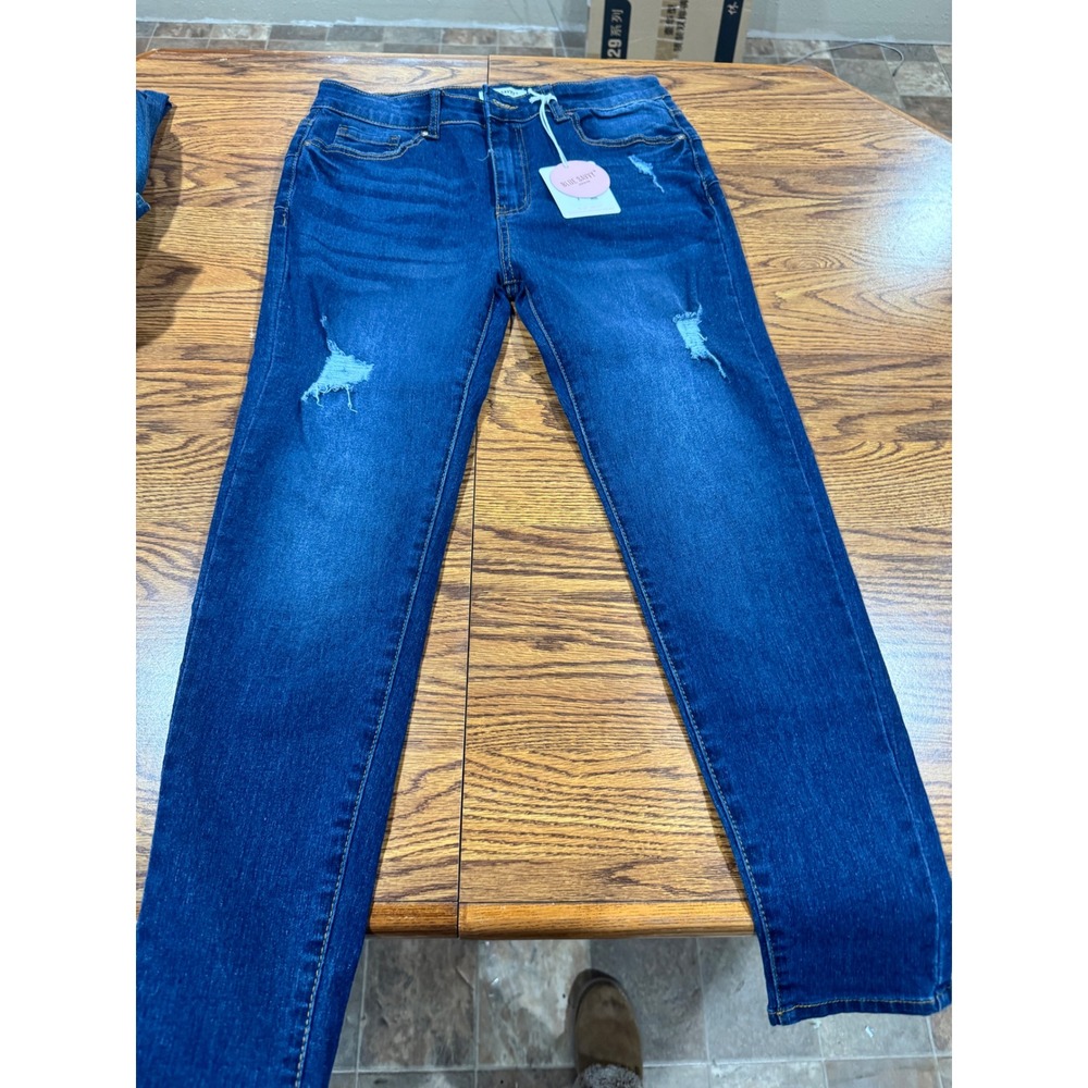 Blue Savvy Womens Distressed Skinny Jeans DarkWash Ripped Denim BY59118-DK 11/30